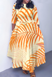 Casual Daily Print Belted O Neck Long Dresses