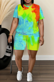 Casual Daily Print Basic O Neck Short Sleeve Two Pieces