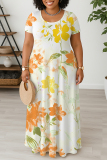 Casual Daily Print Basic O Neck Long Plus Size Dresses