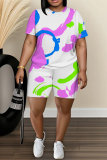 Casual Daily Print Basic O Neck Short Sleeve Two Pieces
