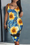 Sexy Casual Daily Print Basic U Neck Vest Dresses