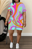 Casual Daily Print Basic O Neck Short Sleeve Two Pieces