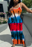 Sexy Casual Daily Print Backless Spaghetti Strap Long Dresses
