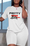 Casual Daily Letter Print Basic O Neck Short Sleeve Two Pieces