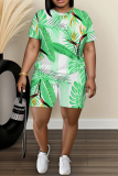 Casual Daily Print Basic O Neck Short Sleeve Two Pieces