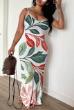 Sexy Casual Print Backless Spaghetti Strap Long Dresses
