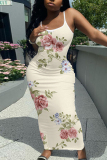 Sexy Casual Daily Print Backless Spaghetti Strap Long Dresses