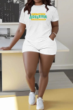 Casual Daily Letter Print Basic O Neck Short Sleeve Two Pieces