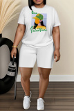 Casual Daily Print Basic O Neck Short Sleeve Two Pieces