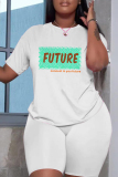 Casual Daily Letter Print Basic O Neck Short Sleeve Two Pieces