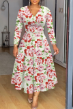 Casual Daily Print Basic V Neck Long Dresses