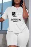 Casual Daily Letter Print Basic O Neck Short Sleeve Two Pieces