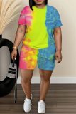 Casual Daily Print Basic O Neck Short Sleeve Two Pieces