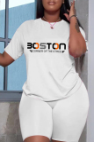 Casual Daily Letter Print Basic O Neck Short Sleeve Two Pieces