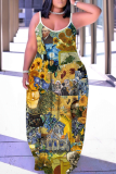 Sexy Casual Print Backless Spaghetti Strap Long Dresses