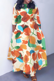 Casual Daily Print Belted O Neck Long Dresses
