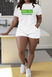 Casual Daily Letter Print Basic O Neck Short Sleeve Two Pieces