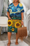 Casual Daily Print Basic V Neck Short Sleeve Short Sleeve Dress