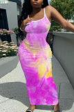 Sexy Casual Daily Print Backless Spaghetti Strap Long Dresses