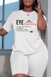Casual Daily Letter Print Basic O Neck Short Sleeve Two Pieces