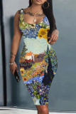 Sexy Casual Daily Print Basic U Neck Vest Dresses