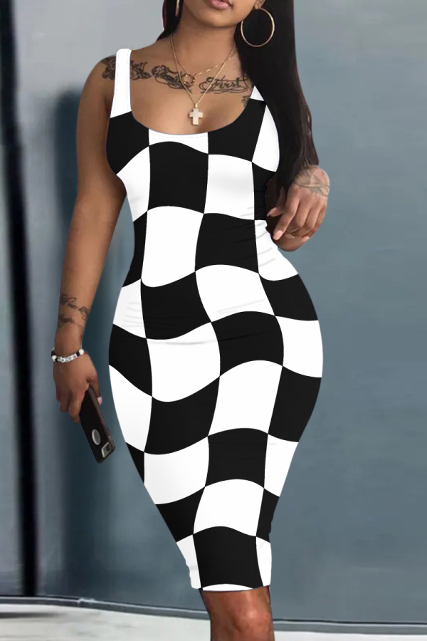 Casual Daily Print Basic U Neck Vest Dresses