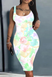 Casual Daily Print Basic U Neck Vest Dresses