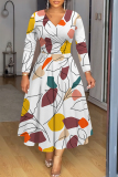 Casual Daily Print Basic V Neck Long Dresses