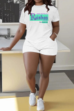 Casual Daily Letter Print Basic O Neck Short Sleeve Two Pieces