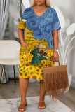 Casual Daily Print Basic V Neck Short Sleeve Short Sleeve Dress