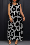 Casual Daily Print Basic O Neck Long Dresses