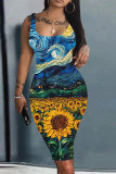 Sexy Casual Daily Print Basic U Neck Vest Dresses