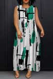 Casual Daily Print Basic O Neck Long Dresses