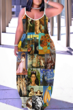 Sexy Casual Print Backless Spaghetti Strap Long Dresses