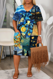 Casual Daily Print Basic V Neck Short Sleeve Short Sleeve Dress