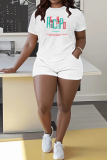 Casual Daily Letter Print Basic O Neck Short Sleeve Two Pieces