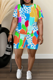 Casual Daily Print Basic O Neck Short Sleeve Two Pieces