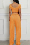 Casual Solid Color Pocket O Neck Short Sleeve Two Pieces