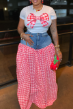 Casual Print Patchwork O Neck Short Sleeve Two Pieces