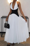 Elegant Solid Color Backless Contrast Halter Long Dresses