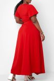 Casual Solid Color Pocket Strap Design V Neck Plus Size Two Pieces