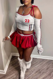 Sexy Letters Hollow Out Asymmetrical Collar Long Sleeve Two Pieces