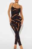 Sexy Stripe Patchwork Spaghetti Strap Skinny Jumpsuits