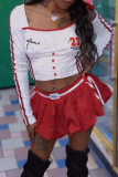 Sexy Letters Hollow Out Asymmetrical Collar Long Sleeve Two Pieces