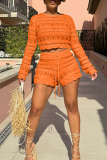 Casual Solid Color Draw String O Neck Long Sleeve Two Pieces