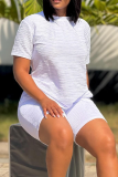 Casual Solid Color Patchwork O Neck Short Sleeve Two Pieces