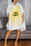 Casual Print Buckle Turndown Collar Shirt Dresses