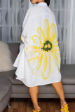 Casual Print Buckle Turndown Collar Shirt Dresses