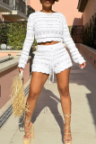 Casual Solid Color Draw String O Neck Long Sleeve Two Pieces