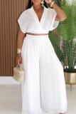 Casual Solid Color Patchwork V Neck Short Sleeve Two Pieces